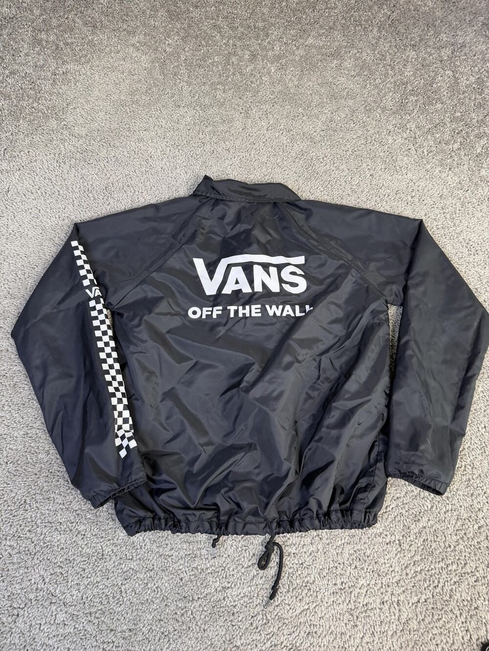 Vans Jacket Boys S Black Windbreaker Snap Front Checkerboard Logo Off The Wall